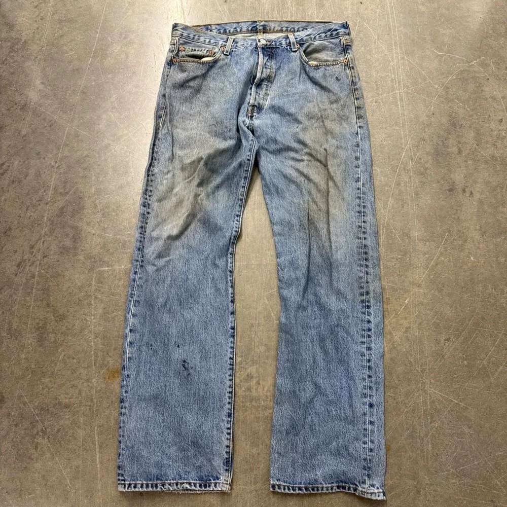Vintage Levis 501 Light Wash Straight Leg Button Fly Denim Jeans 36x32 Mens